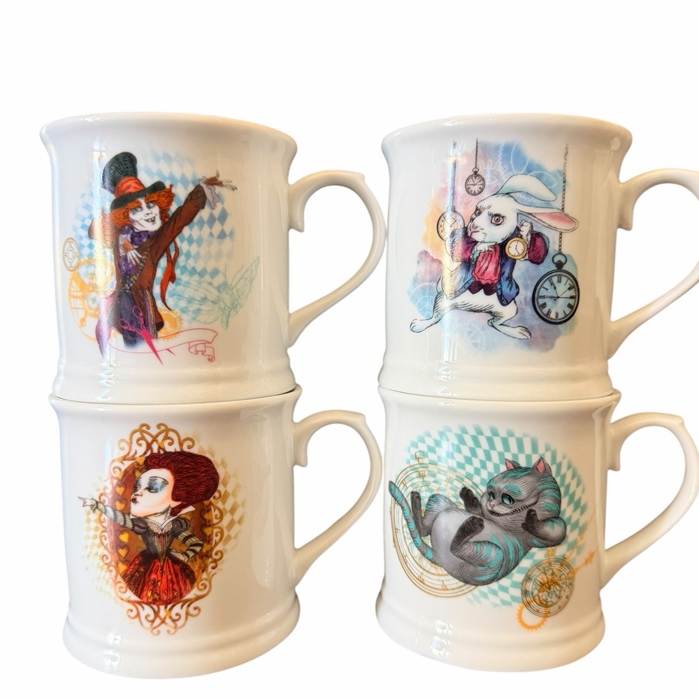 Disney Alice Through the Looking Glass White Ceramic Character Mug Set - 4-piece